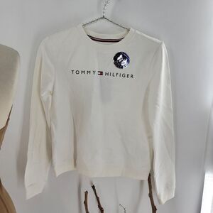 Tommy Hilfiger cream girls sweatshirt with logo on front